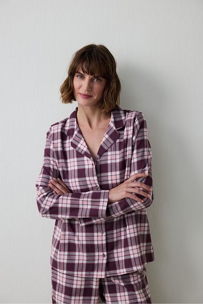 Penti Burgundy Plaid Shirt Collar Pajama Set
