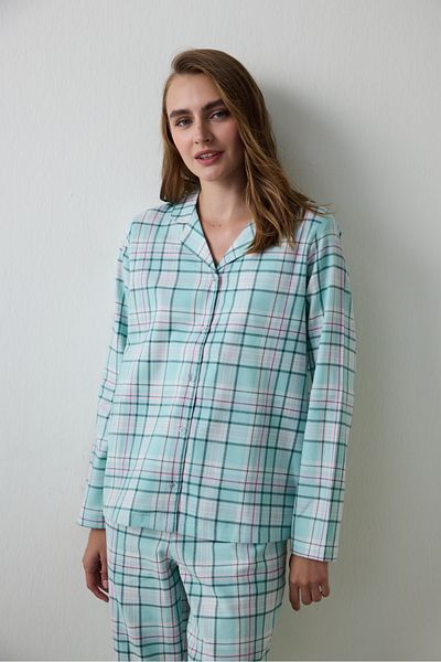 Penti Mint Ellie Plaid Shirt Collar Long Sleeve Pajamas Set