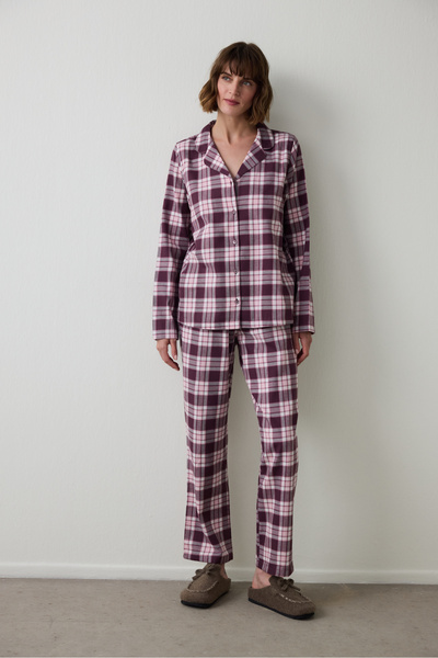 Penti Burgundy Plaid Shirt Collar Pajama Set
