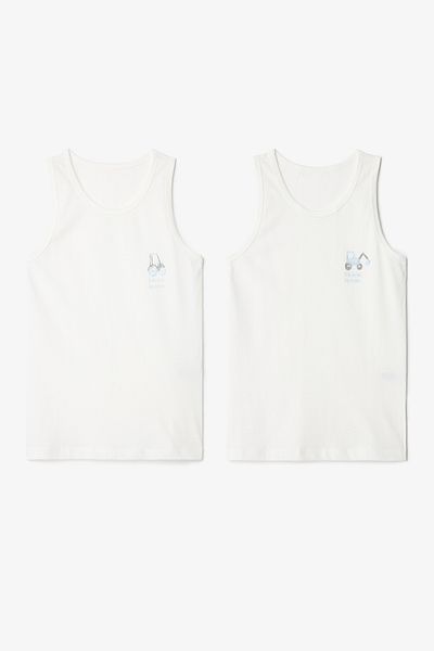 Penti Off-White Boy's Car Patterned Thick Strap 2-Piece Cotton Undershirt