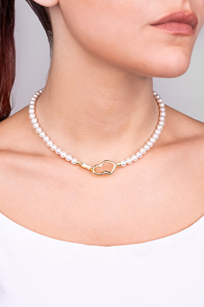 So CHIC... Vintage İnci 18 Ayar Sarı Altın Kaplama 40 Cm Gümüş Doğal Taşlı Kolye