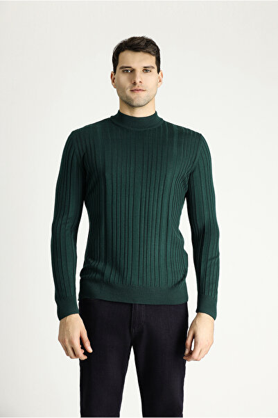 Kiğılı Yarım Balıkçı Yaka Slim Fit Dar Kesim Desenli Triko Kazak