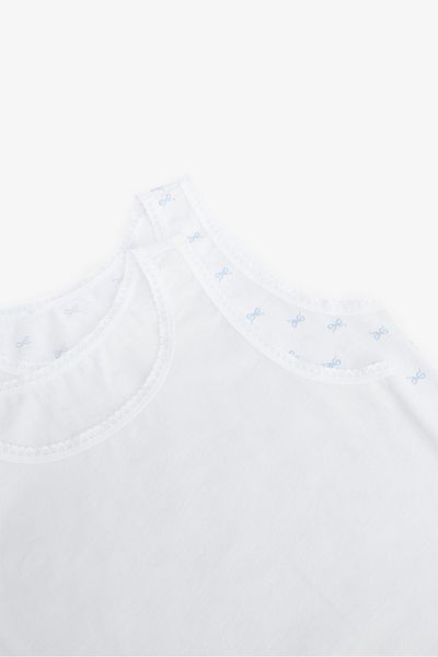 Penti Optical White Girl's Bow Ribbon Patterned 2-Piece Thick Strap Undershirt
