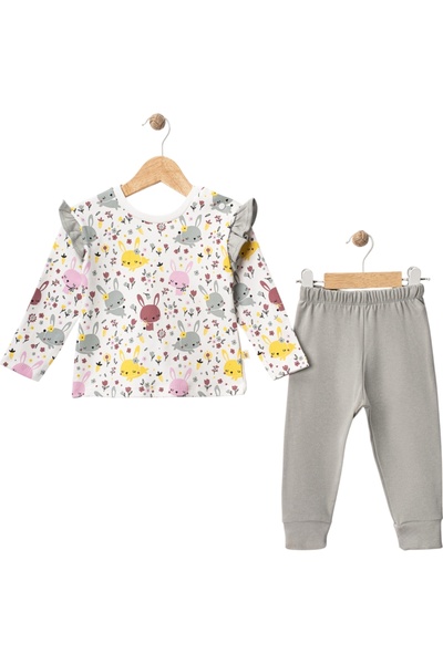 MixMax Bebe Baby Girl Ruffled Sleeves Rabbit Floral Long Sleeve Bottom Top Set