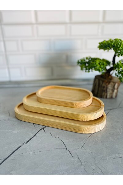 Genel Markalar 3 Adet Doğal Ahşap Oval Çerezlik Sunumluk Kahvaltılık 3 ’lÜ Se...