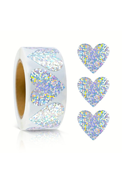 hdcw 500 ADET 2,5 cm RULO YAPIŞKANLI ÇOK RENKLİ EFEKTLİ KALP STICKER ETİKET HEDİYE PAKETLEME