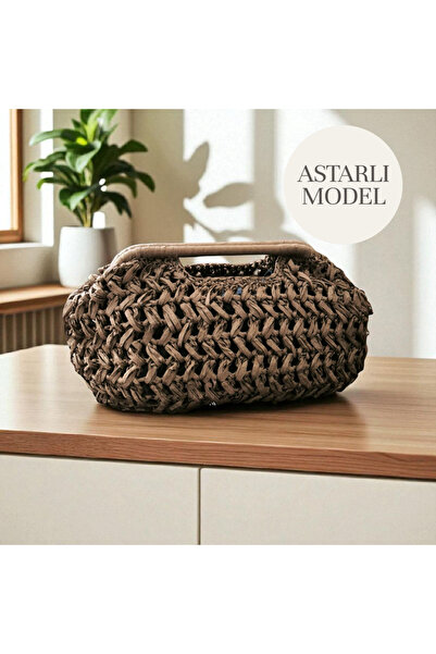 BY MİMİMU El Yapımı Örgü Rafya İp Portföy Clutch Çanta