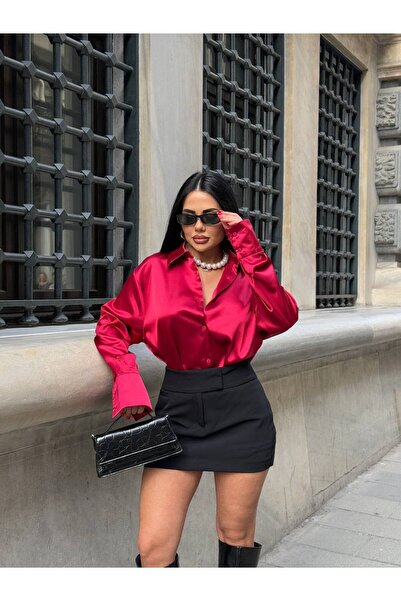 LB Laluna Butik Ženska satenska košulja bordo boje Lepog pada