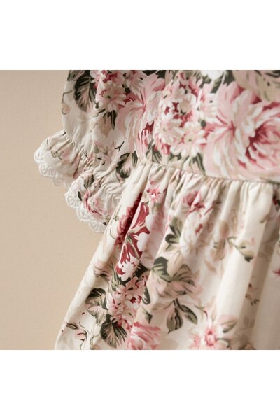 Minimus Newborn Baby Girl Daisy Cotton Dress Triangle Collar Guipure Woven Baby Dress Set with Hairband