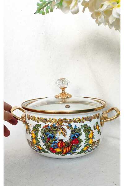 EBRULİEMAYE Pomegranate Lemon Luxury Enamel Pot 5 Liters 24 cm Diameter Milk Yogurt Soup Pot