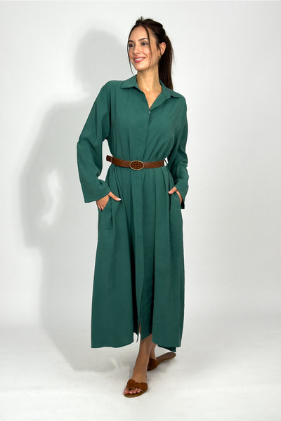 Betimoda Women's Modal Long Shirt Dress Emerald Green