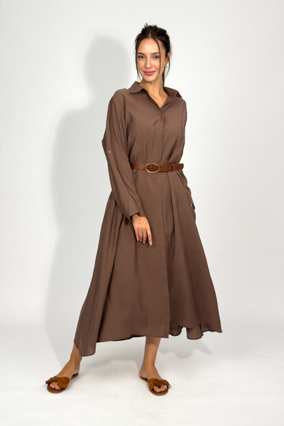 Betimoda Women's Modal Long Shirt Dress Brown