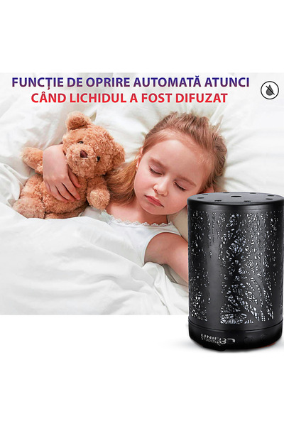 Unified Studios Difuzor Aromaterapie 100ml Metalic, LED 7 Culori, Silentios cu Oprire Automată