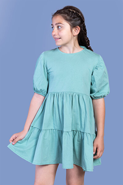 Toontoy Φόρεμα για κορίτσια με μανίκια με μπαλόνι και λεπτομέρεια με κορδόνια στην πλάτη