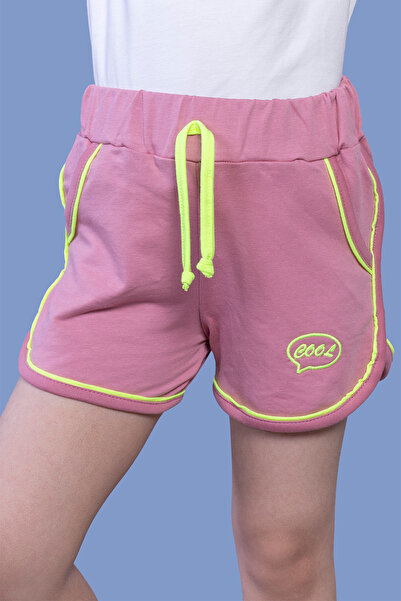 Toontoy Pantaloni scurți brodați pentru fetiță, cu talie elastică și două buz...