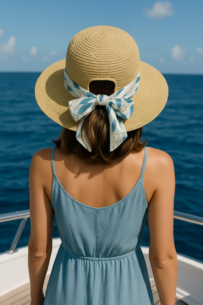 LAGRANZE Pălărie de plajă cu boruri largi de vară din paie cu eșarfă pentru f...