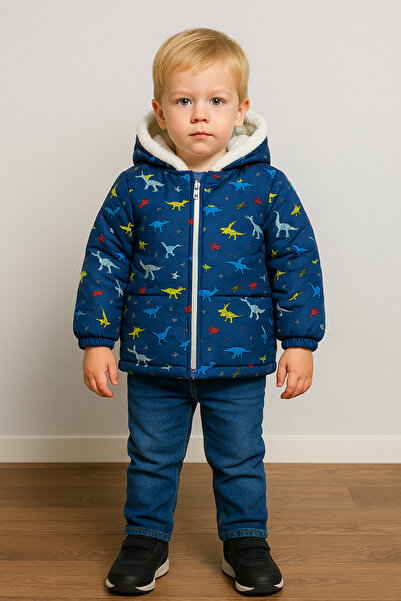 minikiss Чоловічий дитячий пальто з капюшоном з тканини Welsoft з друкованим водовідштовхувальним покриттям