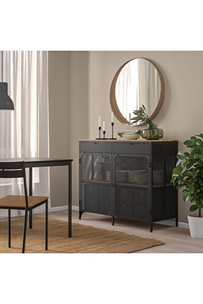 IKEA FJÄLLBO Konsol, Siyah, 47x111x95 cm Rustik , Masif Ahşap Kahve Köşesi