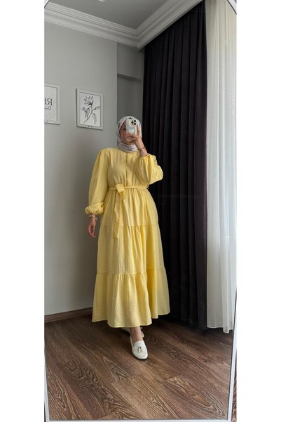 RFK Butik Women's Belinda Begonia Waist Belted Dress Yellow