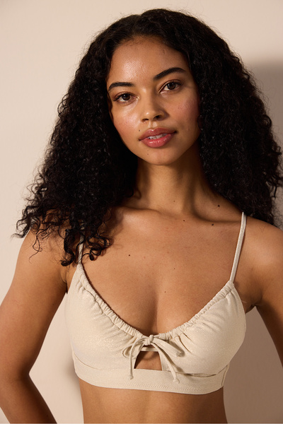 Penti Anna Front Opening Glitter Beige Bikini Top