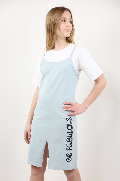 Toontoy Κοριτσίστικο Κεντημένο Σχιστό Λεπτομερές Σετ Φόρεμα 2 τεμαχίων