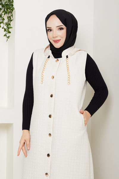 Pamuk Butik Women's Plus Size Gold Detailed Pocketed Quilted Vest