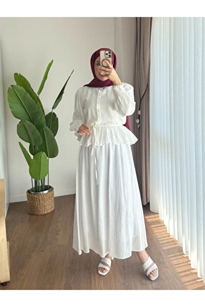 RFK Butik Γυναικείο Σετ Melinda Begonia Υφασμάτινη Φούστα Διπλό Λευκό