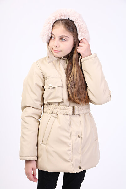 Toontoy Palton pentru fetiță cu glugă cu blană în interior