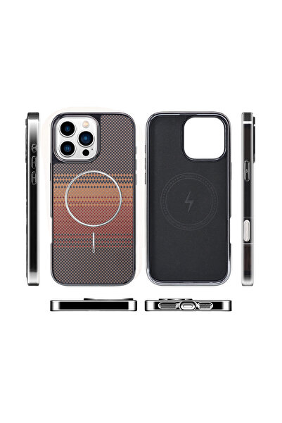 EWEC iPhone 14 Pro Uyumlu MagSafe Destekli Aramid Fiber Premium Telefon Kılıfı – Kadife İç Yüzey