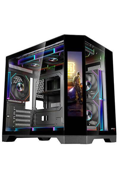 SPEARPC صندوق ألعاب DOST 60 MINI(S) MICRO-ATX بشاشة 9.2 بوصة ومروحة 6ARGB وجهاز تحكم عن بعد باللون الأسود