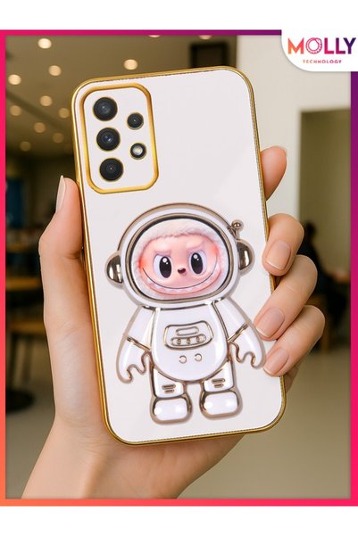 Molly Technology Pearl White Labubu Astronaut Stand Gold Detailed Luxury Sili...