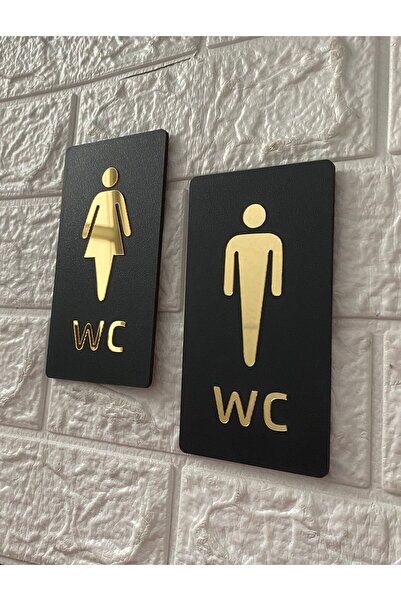 Yönline Wc Set Yönlendirme Levhası Kendinden Yapışkanlı Kapı Tabelası Gold Ay...