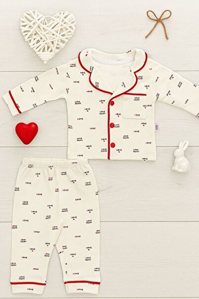 AKİ MODA KİDS Aki Moda Kids Baby Girl Love I Heart Family Printed Pajamas Set