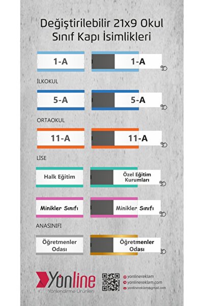 Yönline 10'lu Değiştirilebilir 21 x 9 Okul Sınıf Kapı İsimliği