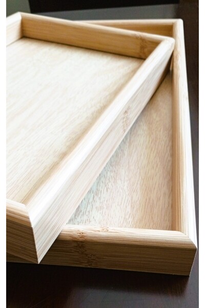 TARIK HOME Bamboo and Wooden 2-Piece Tray Set