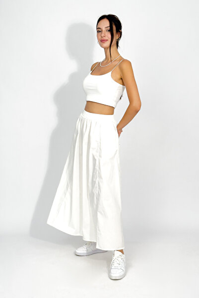 Betimoda Poplin Elastic Waist Pocket Long Skirt Ecru