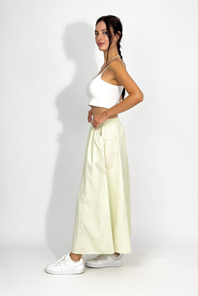 Betimoda Poplin Elastic Waist Pocket Long Skirt Water Green