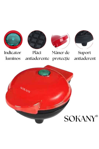 SOKANY Multifunctional Belgian waffle maker 350W, non-stick plates, fast heating, red