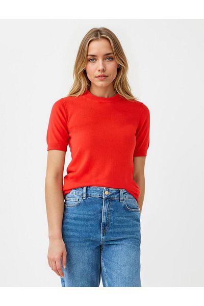 Jimmy Key Red Round Neck Short Sleeve Knitwear Sweater