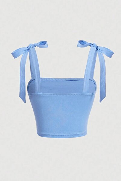 World Fashion Trends WFT5023B Fiyonklu Geniş Askılı Crop Bluz