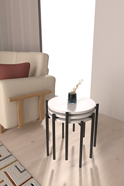 VİLİNZE Ay Metal Çok Amaçlı Zigon Tabure (3 Adet)