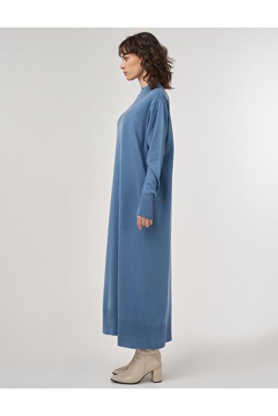 Kayra Yarım Balıkçı Yaka Triko Elbise Taç Mavisi