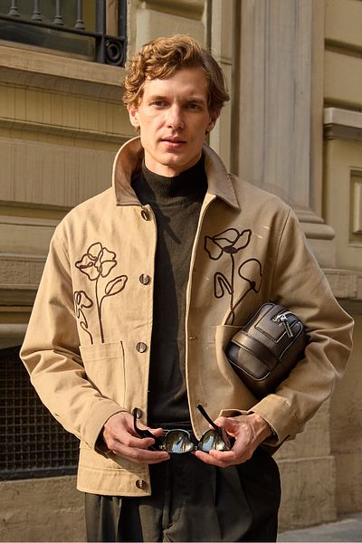 Danger Men's Floral Patterned Jacket Beige