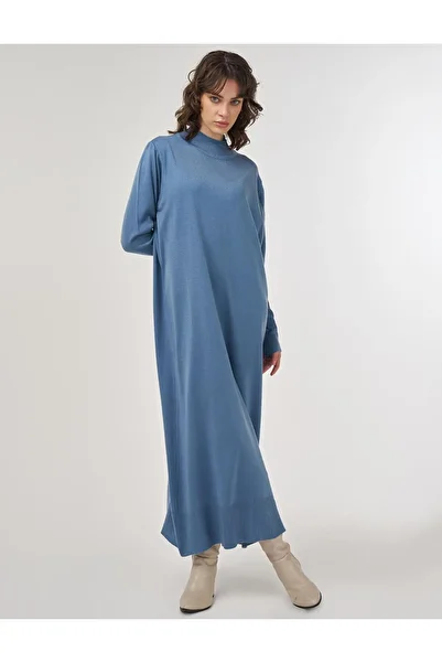 Kayra Crown Blue Half Turtleneck Knitwear Dress