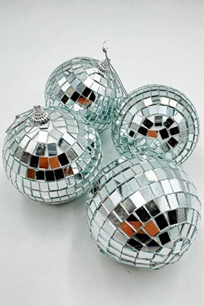 BeySüS Στολίδι Πρωτοχρονιάτικο Πεύκο Καθρέφτης Ντίσκο Μπάλα 8 cm Σετ 4 τεμαχίων