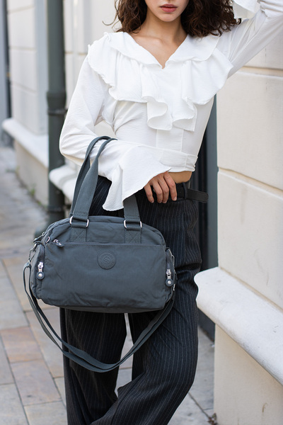 Sanmorris Темно-сіра унісекс сумка з криволінійними лініями - через плече та поперек