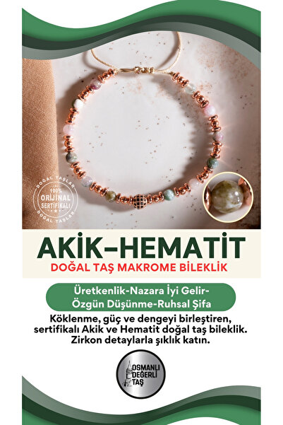 OSMANLI DEĞERLİ TAŞ SERTİFİKALI Akik-Hematit Doğal Taş Zirkon Aparat Makrome ...