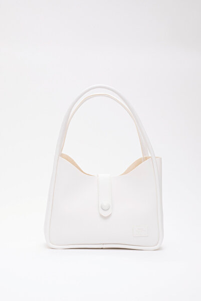 SHAKA Бяла кожена чанта за ръка и през рамо Shk79 с копчета и закопчалка. Чан...