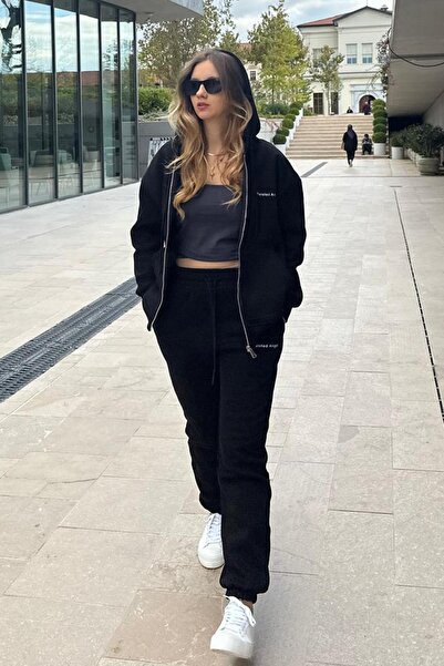 Madmext Siyah Kapüşonlu Fermuarlı Eşofman Takımı MG2227