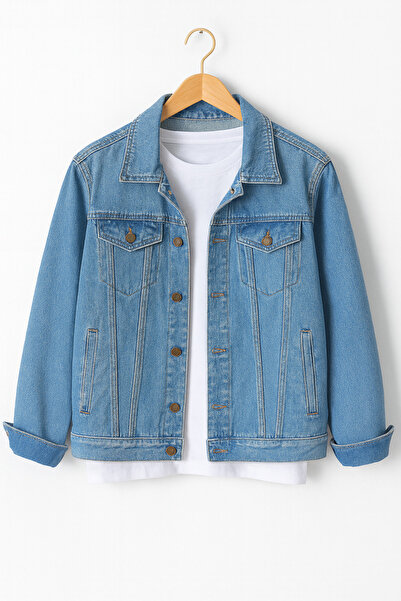 wegamen Erkek Slim Fit Denim Kot Ceket Mavi 002